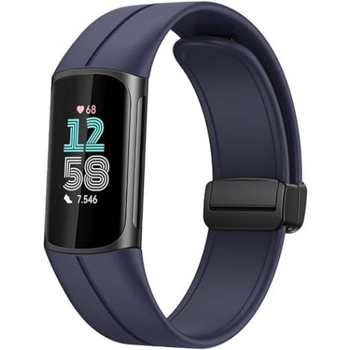 Foto - eses Silikónový remienok s magnetickou sponou pre Fitbit Charge 5 a 6 - Modrý