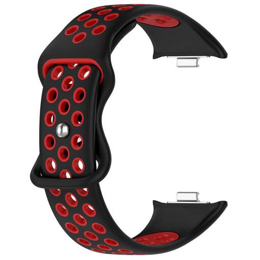 Foto - eses Silikónový dierkovaný remienok pre Xiaomi Redmi Watch 4, Smart Band 8 Pro a 9 Pro - Čierno červený