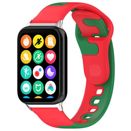 Foto - eses Silikónový remienok pre Xiaomi Redmi Watch 4 a Xiaomi Smart Band 8 Pro - Červeno zelený