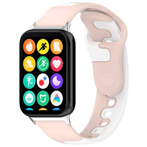 Foto - eses Silikónový remienok pre Xiaomi Redmi Watch 4 a Xiaomi Smart Band 8 Pro - Ružovo biely