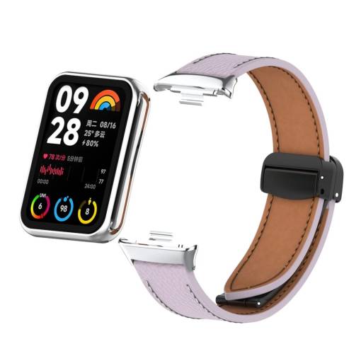 Foto - eses Kožený remienok s magnetickou sponou pre Xiaomi Redmi Watch 4 a Xiaomi Smart Band 8 Pro - Fialový