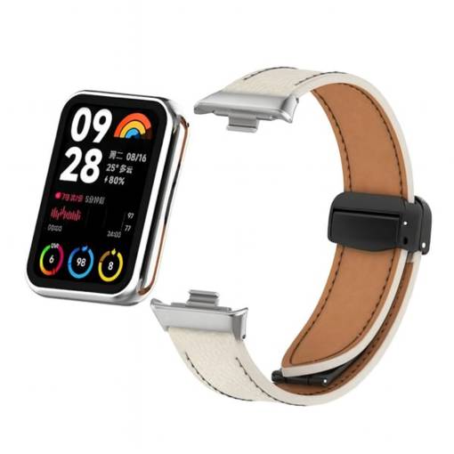 Foto - eses Kožený remienok s magnetickou sponou pre Xiaomi Redmi Watch 4, Smart Band 8 Pro a 9 Pro - Béžový