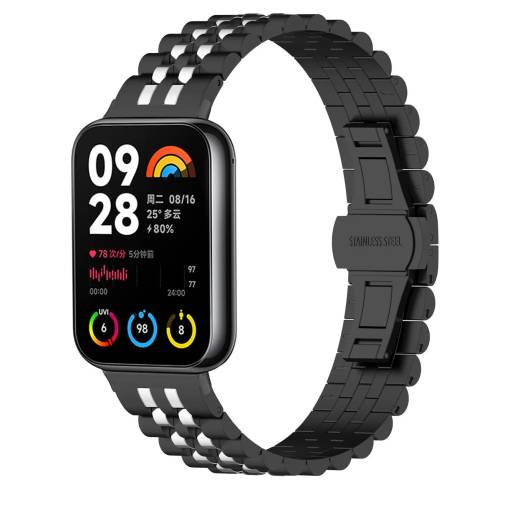 Foto - eses Kovový remienok pre Xiaomi Redmi Watch 4 a Xiaomi Smart Band 8 Pro - Čierno strieborný