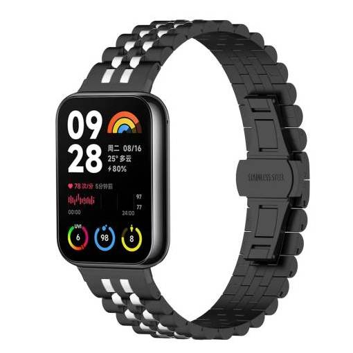 Foto - eses Kovový remienok pre Xiaomi Redmi Watch 4, Smart Band 8 Pro a 9 Pro - Čierno strieborný