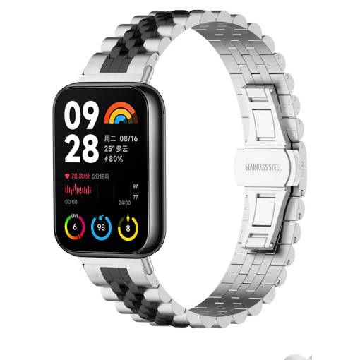 Foto - eses Kovový remienok pre Xiaomi Redmi Watch 4 a Xiaomi Smart Band 8 Pro - Strieborný s čiernym pruhom