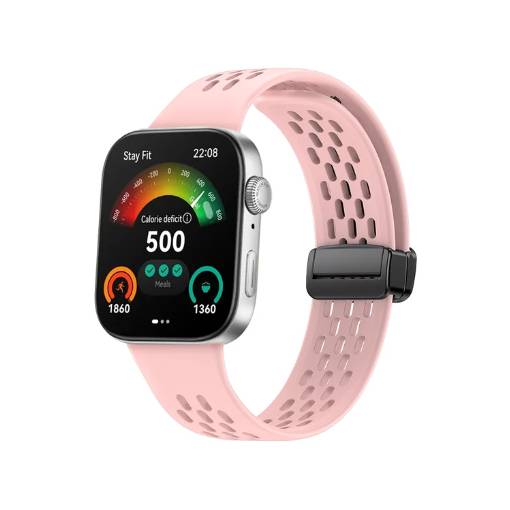 Foto - eses Silikónový dierkovaný remienok s magnetickou prackou pre Huawei Watch Fit 3, 4 a 4 Pro - Ružový