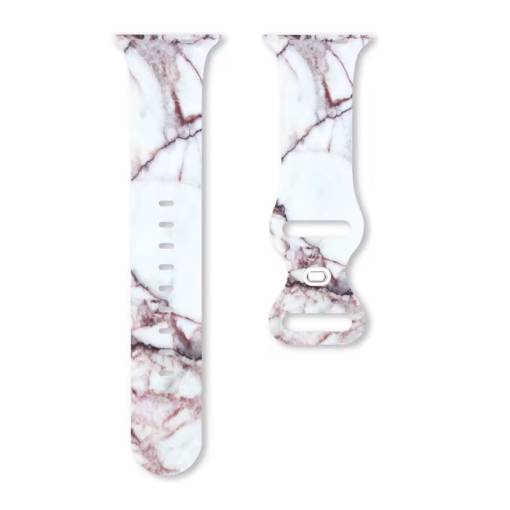 Foto - eses Silikónový mramorový remienok pre Apple Watch - Biely, 42mm, 44mm, 45mm