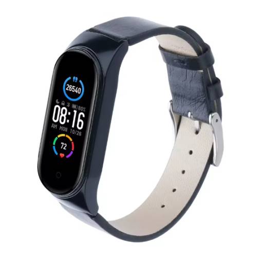 Foto - eses Kožený remienok pre Xiaomi Mi Band 3, 4, 5 a 6 - Modrý