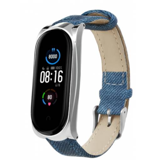 Foto - eses Kožený řemínek pro Xiaomi Mi Band 3, 4, 5 a 6 - Modrý denim