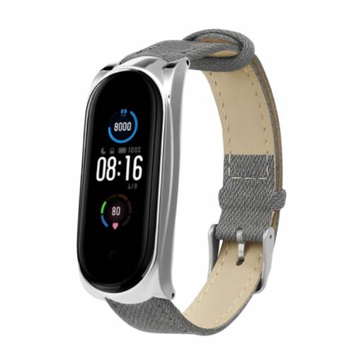 Foto - eses Kožený remienok pre Xiaomi Mi Band 3, 4, 5 a 6 - Šedý