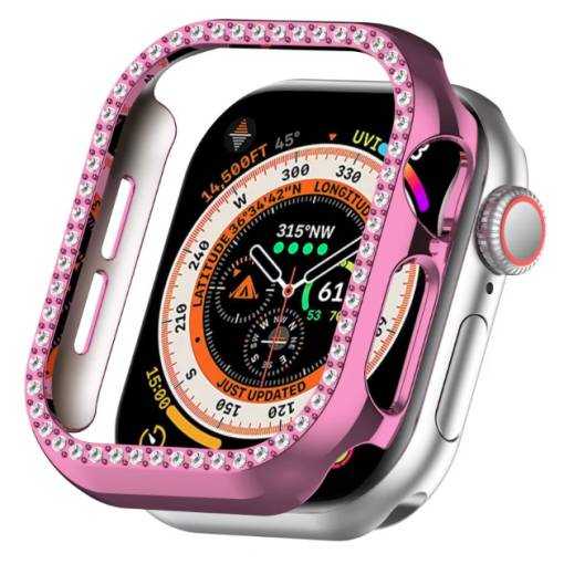 Foto - Ochranný rámček s kamienkami pre Apple Watch 10, 46 mm - Ružový
