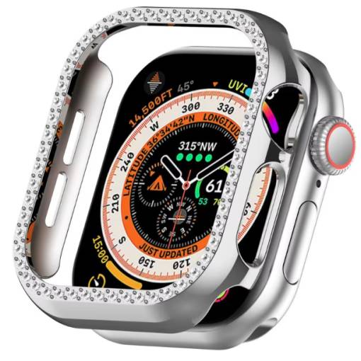Foto - Ochranný rámček s kamienkami pre Apple Watch 10, 46 mm - Strieborný