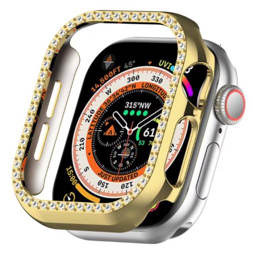 Foto - Ochranný rámček s kamienkami pre Apple Watch 10, 46 mm - Zlatý