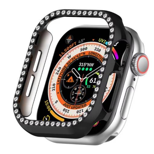Foto - Ochranný rámček s kamienkami pre Apple Watch 10, 46 mm - čierny