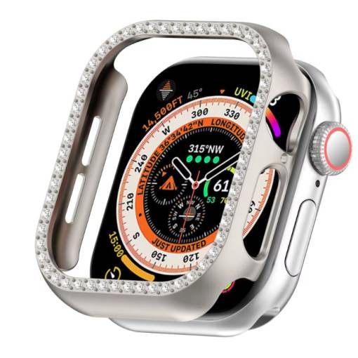 Foto - Ochranný rámček s kamienkami pre Apple Watch 10, 46 mm - Strieborný, matný