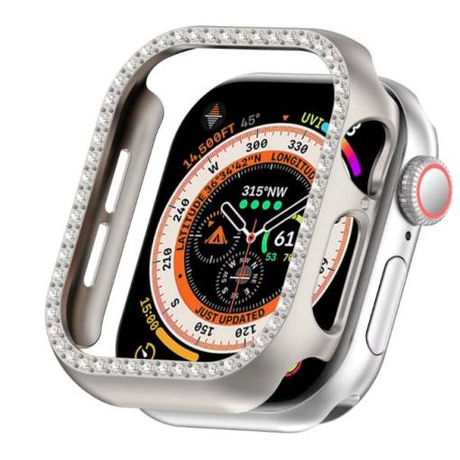 Foto - Ochranný rámček s kamienkami pre Apple Watch 10, 42 mm - Strieborný, matný