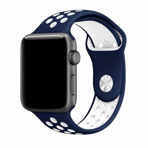 Foto - eses športový remienok pre Apple Watch modrý/biely 42mm/44mm/45mm