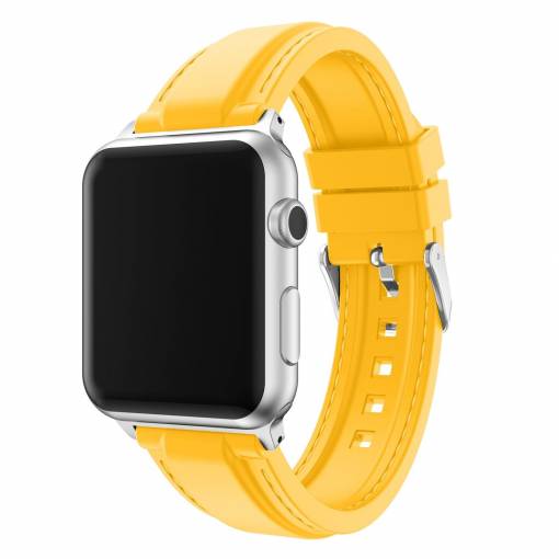Foto - eses silikónový remienok pre Apple Watch žltý s prešívaním 38mm/40mm/41mm