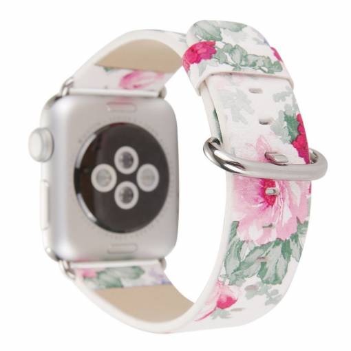 Foto - eses Kožený kvetinový remienok pre Apple Watch - Biely 42mm, 44mm, 45mm, 49mm