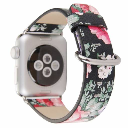 Foto - eses Kožený květinový řemínek 42mm černý pro Apple Watch