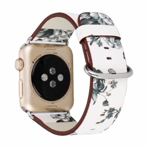 Foto - eses Kožený kvetinový remienok pre Apple Watch - Biely a šedý 38mm, 40mm, 41mm