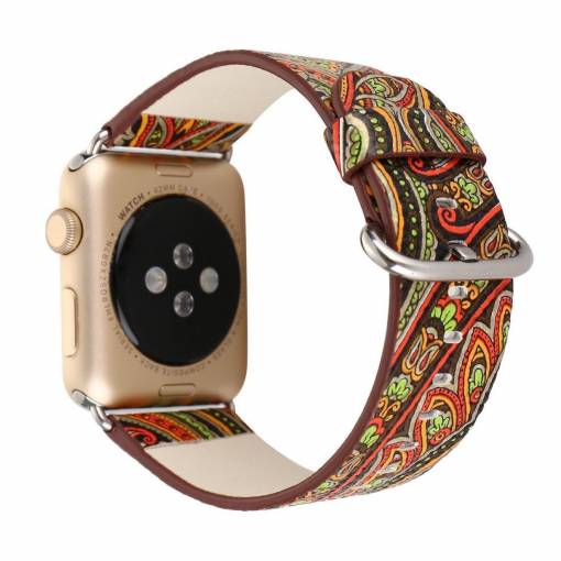 Foto - eses kožený folk remienok pre Apple Watch hnedooranžový 42mm/44mm/45mm