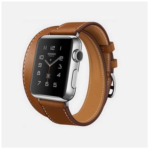 Foto - eses dvojitý kožený remienok pre Apple Watch hnedy 42mm/44mm/45mm