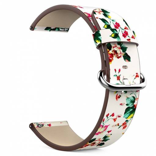 Foto - eses Kožený remienok pre Fitbit Versa - Biely s červeným kvetinovým vzorom