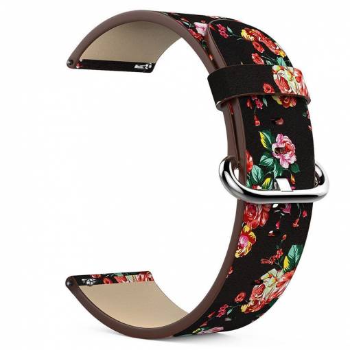 Foto - eses Kožený remienok pre Fitbit Versa - Čierny s červeným kvetinovým vzorom