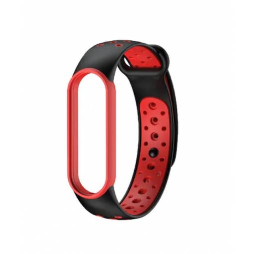 Foto - eses Náramok dierkovaný pre Xiaomi Mi Band 5, Mi Band 6 a Amazfit Band 5 - Čierno červený