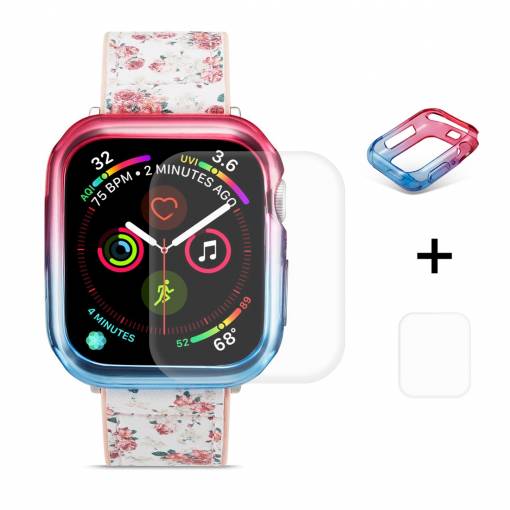 Foto - Kryt + 3D sklo pro Apple Watch 40mm - růžovo-modrá