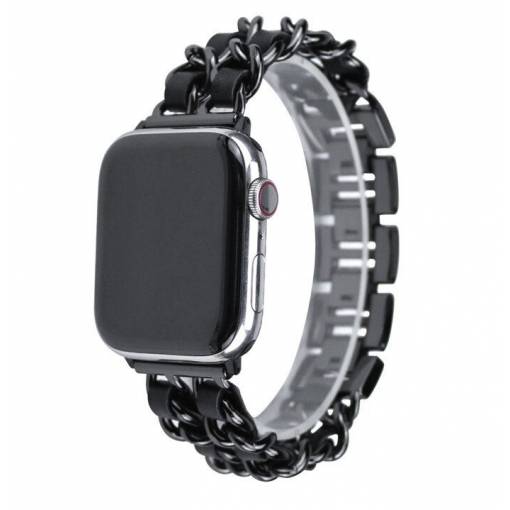 Foto - eses Kovový retiazkový remienok prepletený pre Apple Watch - Čierny 42mm, 44mm, 45mm, 49mm