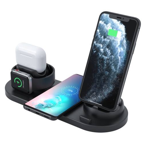 Foto - Nabíjací stojan pre iPhone, Apple Watch, AirPods s USB-C - Čierna, 6v1