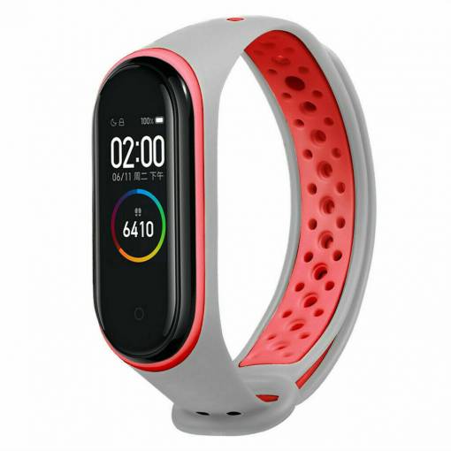 Foto - eses Náramok dierkovaný pre Xiaomi Mi Band 3 a Xiaomi Mi Band 4 - Sivo červený