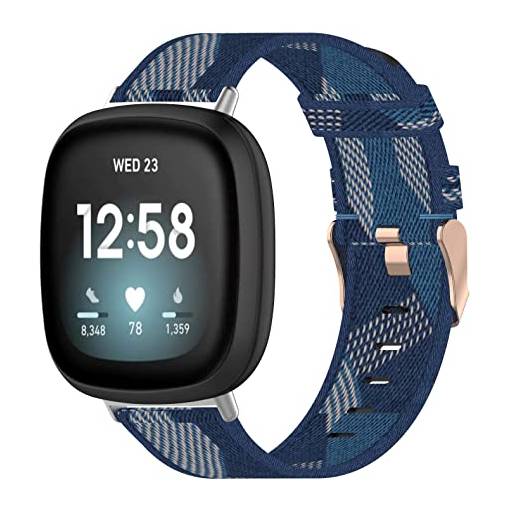 Foto - eses Tkaný remienok pre Fitbit Versa 3 a 4, Sense 1 a 2 - Vzorovaný, modro biely