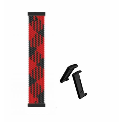 Foto - eses Tkaný elastický remienok pre Fitbit Versa 3 a 4, Sense 1 a 2 - Veľkosť S, vzorovaný čierno červený