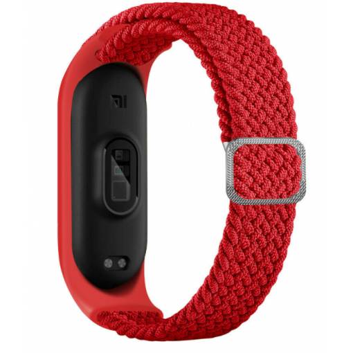 Foto - eses Tkaný elastický remienok pre Xiaomi Mi Band 3, 4, 5 a 6 - Červený