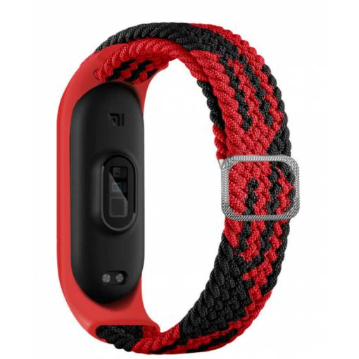Foto - eses Tkaný elastický remienok pre Xiaomi Mi Band 3, 4, 5 a 6 - Čierno červený
