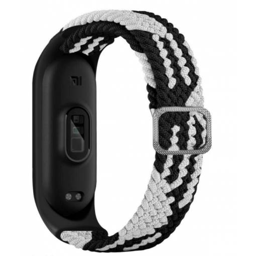 Foto - eses Tkaný elastický remienok pre Xiaomi Mi Band 3, 4, 5 a 6 - Čierno biely