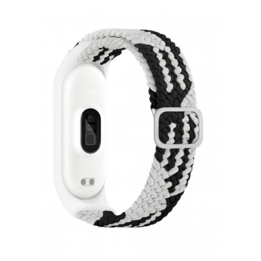 Foto - eses Tkaný elastický remienok pre Xiaomi Mi Band 3, 4, 5 a 6 - Čierno biely