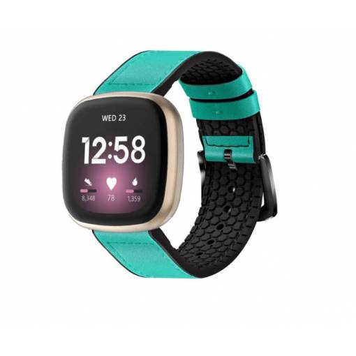 Foto - eses Športový kožený remienok pre Fitbit Versa 3 a 4, Sense 1 a 2 - Tyrkysový