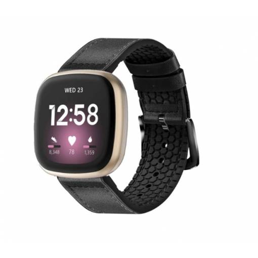 Foto - eses Športový kožený remienok pre Fitbit Versa 3 a 4, Sense 1 a 2 - Čierny