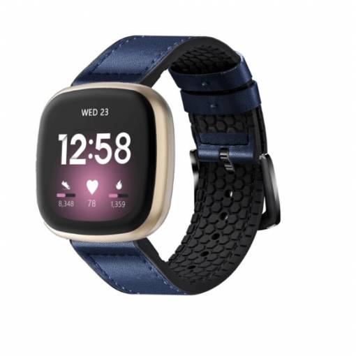 Foto - eses Športový kožený remienok pre Fitbit Versa 3 a 4, Sense 1 a 2 - Modrý