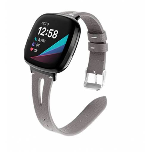 Foto - eses Kožený úzky remienok pre Fitbit Versa 3 a 4, Sense 1 a 2 - Sivý