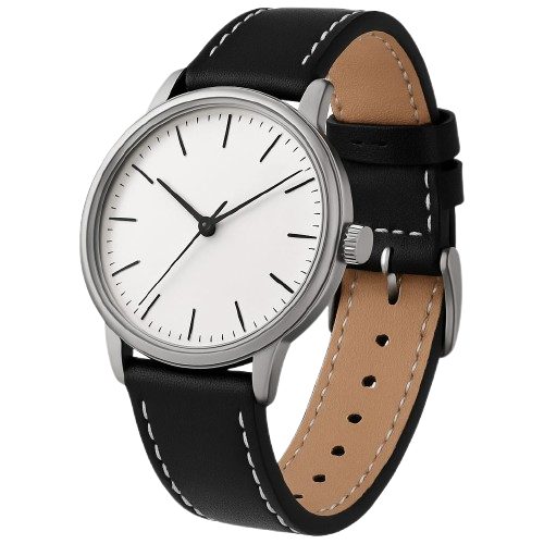 eses Kožený remienok - Čierny s bielym prešívaním a dvojitou sponou, 22 mm