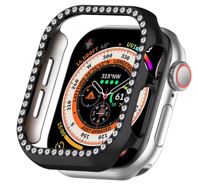 Ochranný rámeček s kamínky pro Apple Watch 10, 42 mm - černý